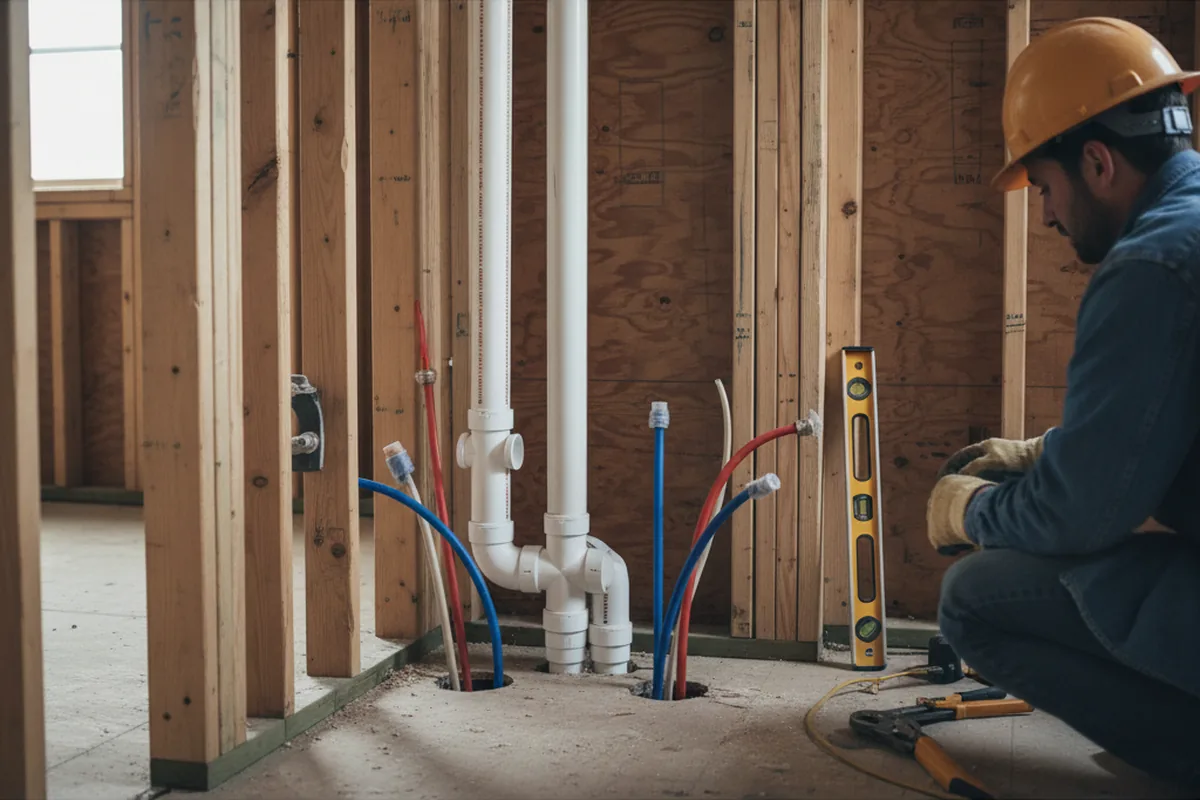 Drain and supply rough-in during Sump Pump Repair in Orrstown